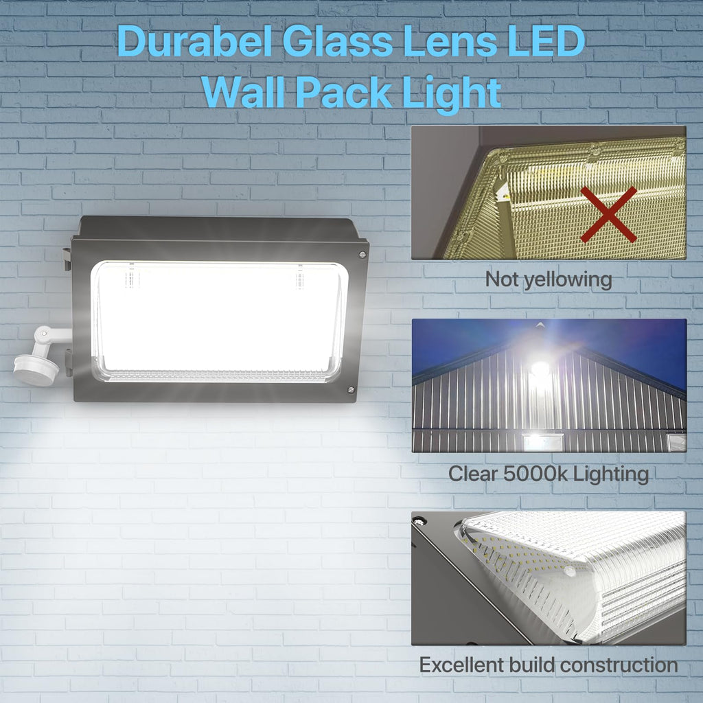LED Wall Pack Light: 120W Wall Pack LED Exterior Light with Motion Sensor - 15600lm Glass Lens LED Security Flood for