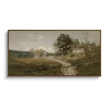 Extra Large Framed Vintage Wall Art, Rustic Landscape, 48x24in