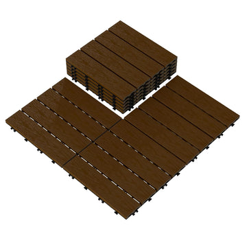 Interlocking Deck Tiles, 10 Pack Outdoor Patio Flooring, 12"x12" Wood Plastic Composite Waterproof Decking Tile, DIY