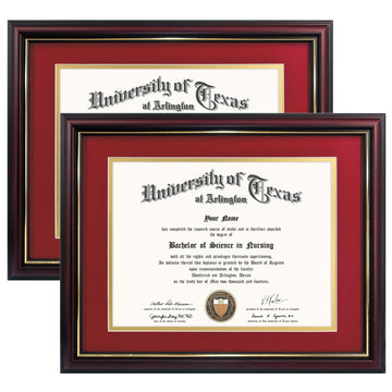 8.5x11 Diploma Frame with Red over Gold Mat or Display 11x14 Certificate without Mat, Solid Wood & Tempered