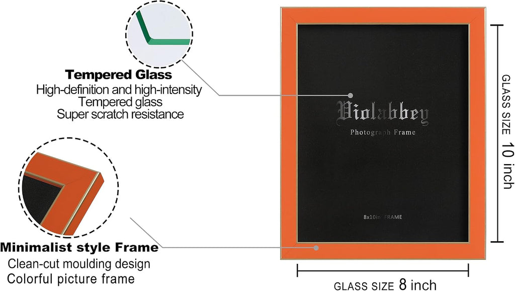 8x10 Picture Frames Set of 4, Colorful Photo Frame Modern Style | High Definition Tempered Real Glass, Wall Mounted