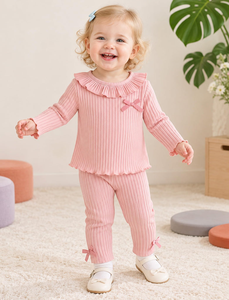 Girl Clothes Toddler Girl Clothes Ribbed Cotton Ruffle Bow Set