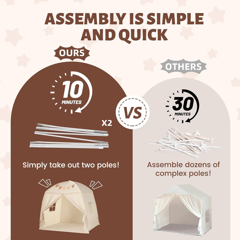 Large Teepee Tent for Kids - Tent for Kids Indoor Kids Teepee for Boys & Girls - Playhouse Inside Canopy Bed