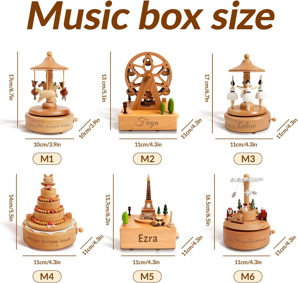 Personalized Wooden Carousel Music Box - Custom Name Gift for Friends, Birthday Christmas Valentine's Day Gift Home