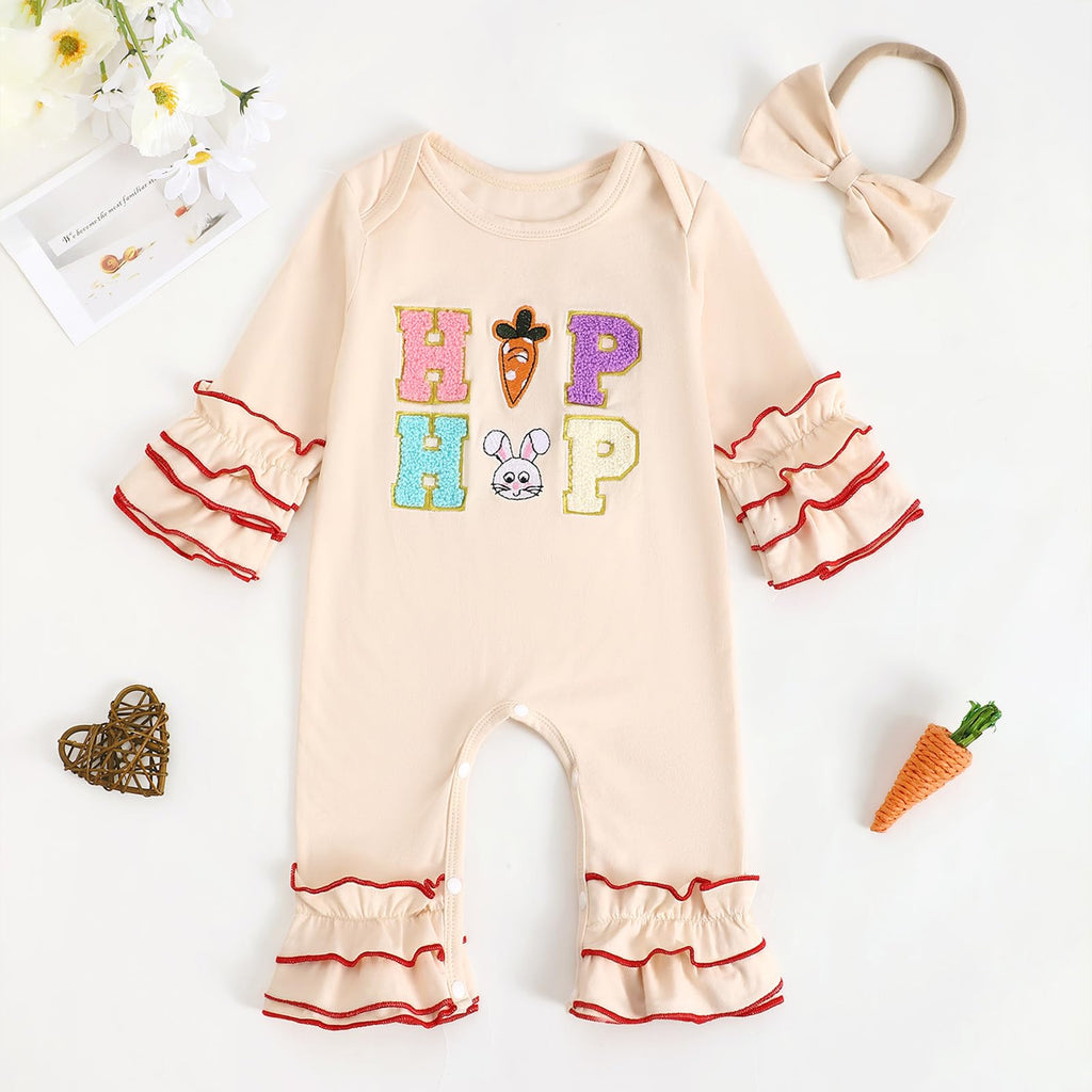 Baby Girl St Patricks Day Outfit Clover Lucky Charm Long Sleeve Ruffle Romper Cute Clothes Newborn Bodysuit (White