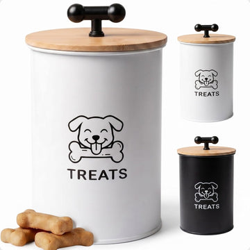 Dog Treat Container Airtight, 4.6"W x 6"H, Powder Coated, 6 Cup Capacity