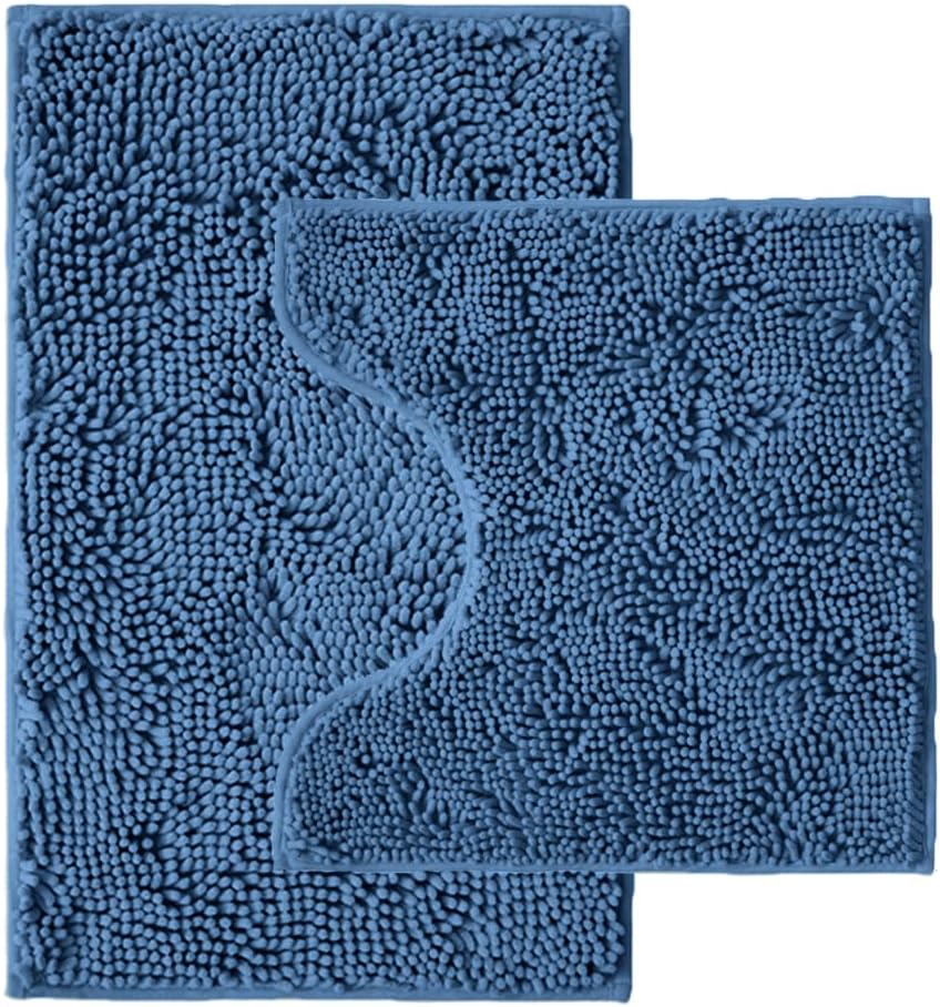 Bathroom Rugs Sets 2 Piece,Super Absorbent Chenille Bath Mats and U-Shaped Toilet Rug,Strong PVC Non Slip