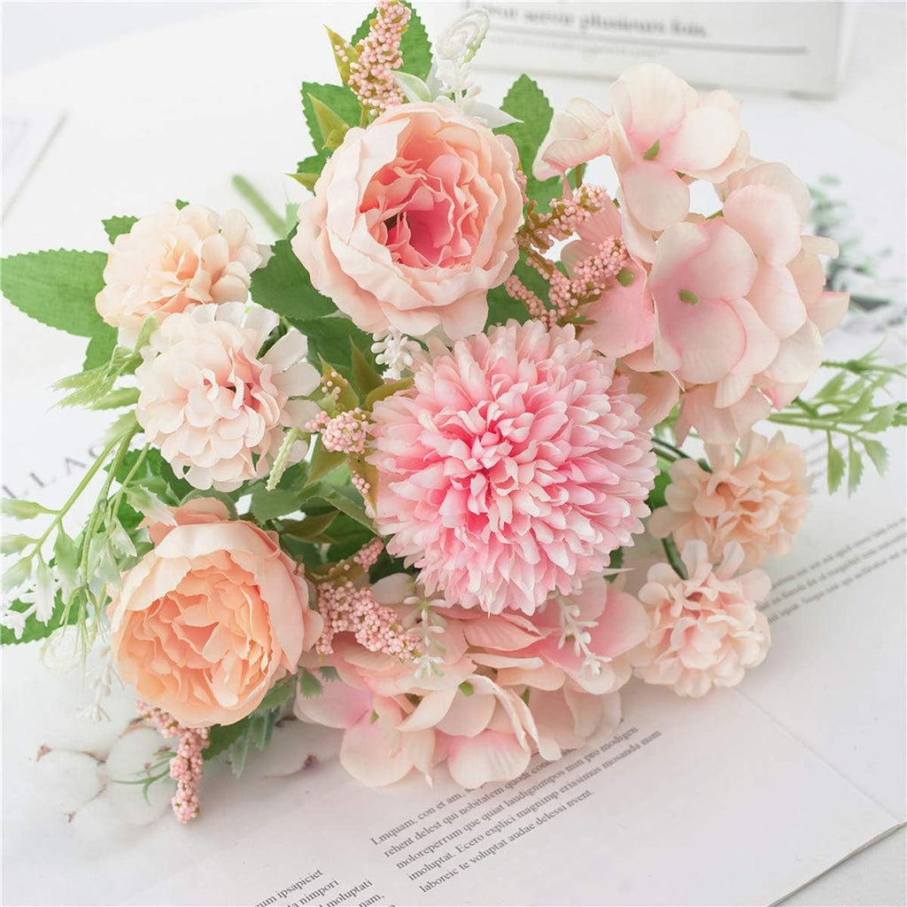 Artificial Flowers, 2 Pack Fake Peony Silk Hydrangea Bouquet Decor Plastic Carnations Daisy Realistic Flower - Set of 2