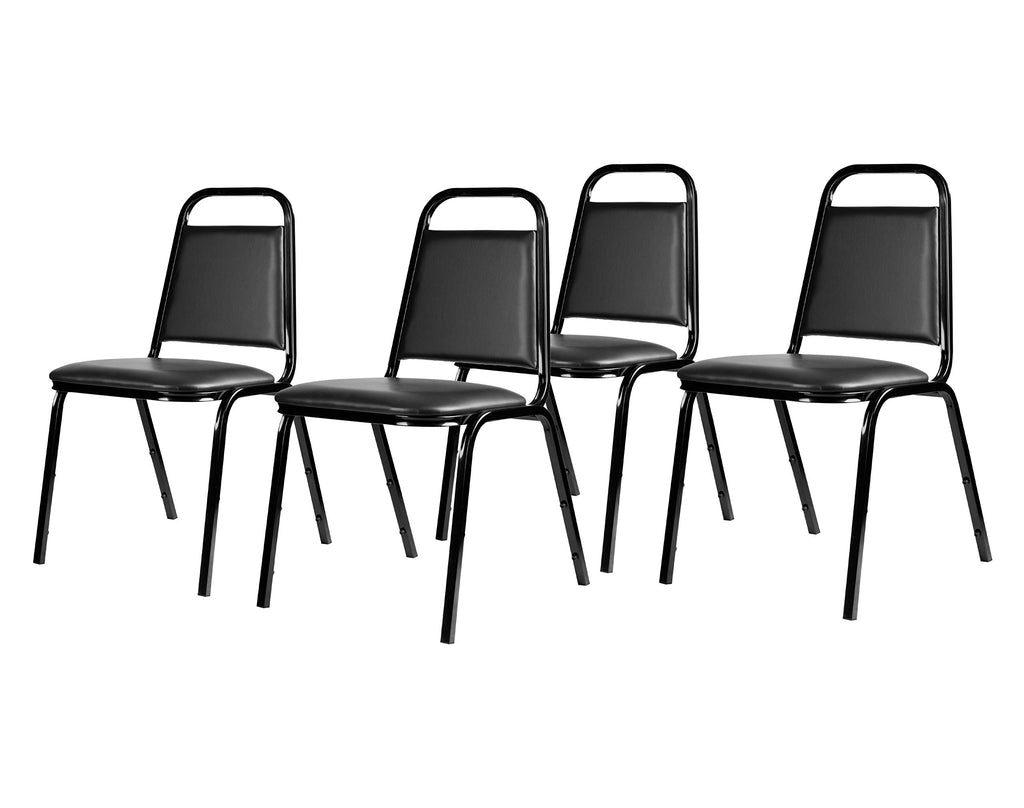 4 Banquet Chairs Premium Commercial Seating (4 Pack, Vinyl, Black, Black Frame)