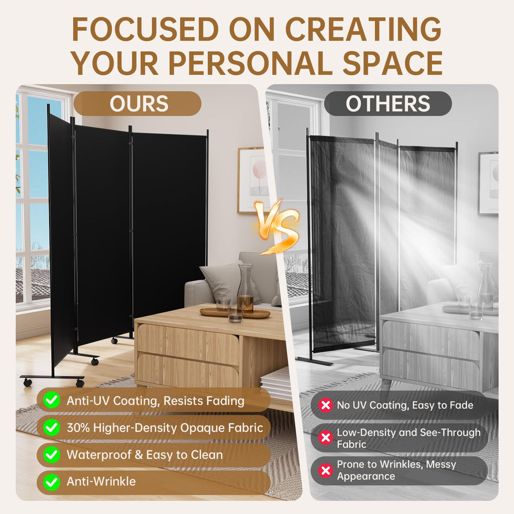 Room Divider 102'' Wide Folding Room Divider Panel with Wheel, Upgraded Base