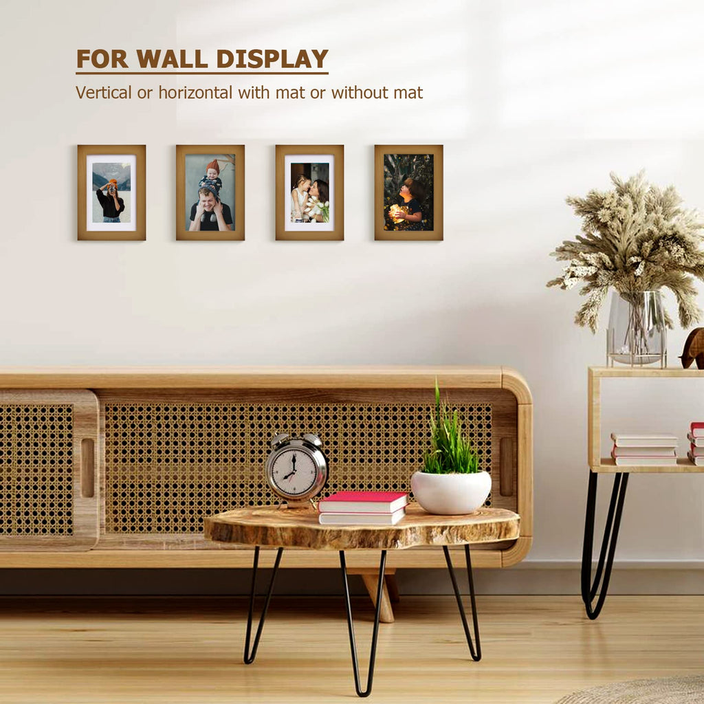 4x6 Frame Brown, Solid Wood 4 x 6 Picture Frame with Acrylic Plexiglass for 3.5x5 with Mat, Tabletop and Wall Display