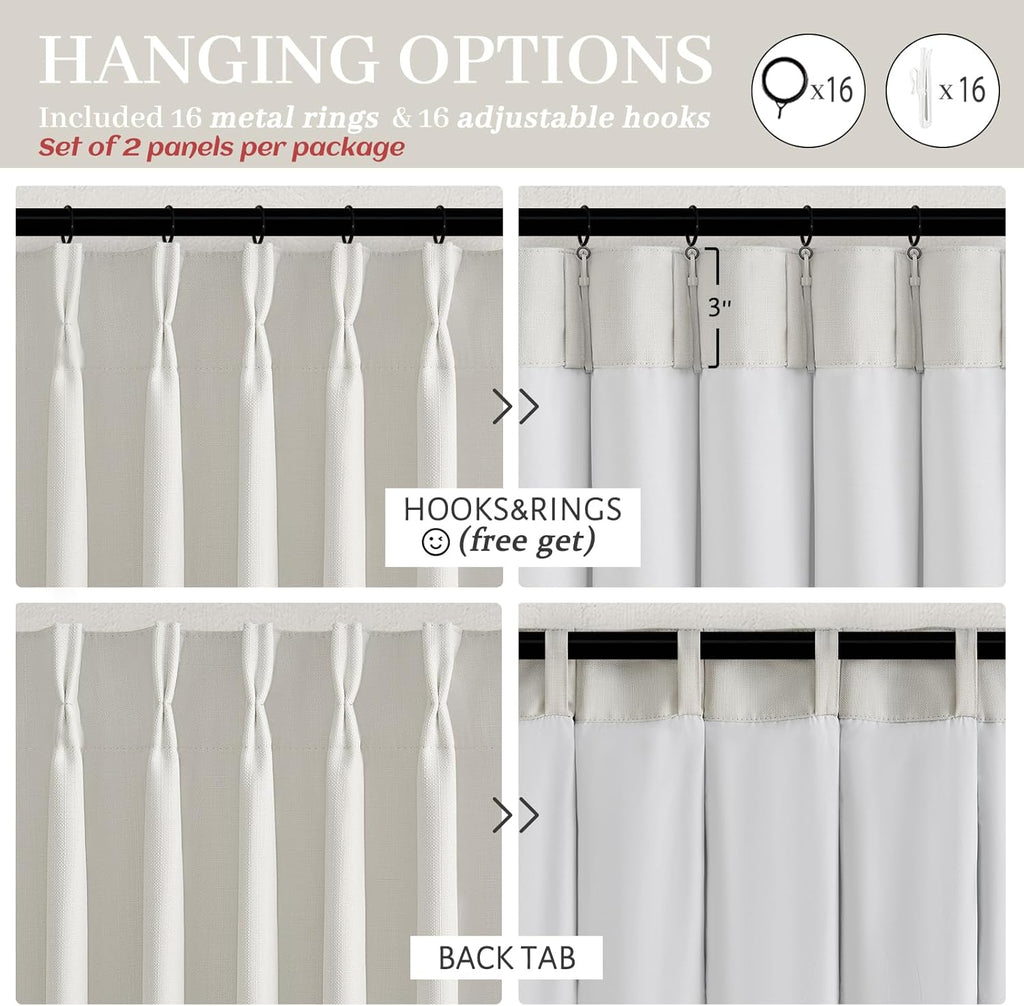 Pleat Viral Linen 90 Inch Blackout Curtains, Pinch Pleated Soundproof Privacy Farmhouse Window Drapes Decor with