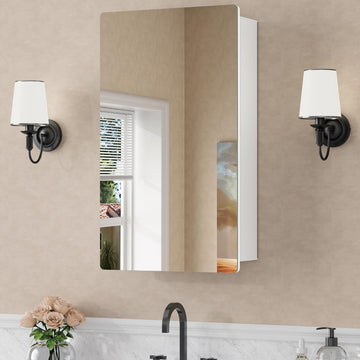 14 x 24 Inch Recessed Medicine Cabinet with Mirror , White | Wall Mounted Cabinet for Storage, Adjustable Glass