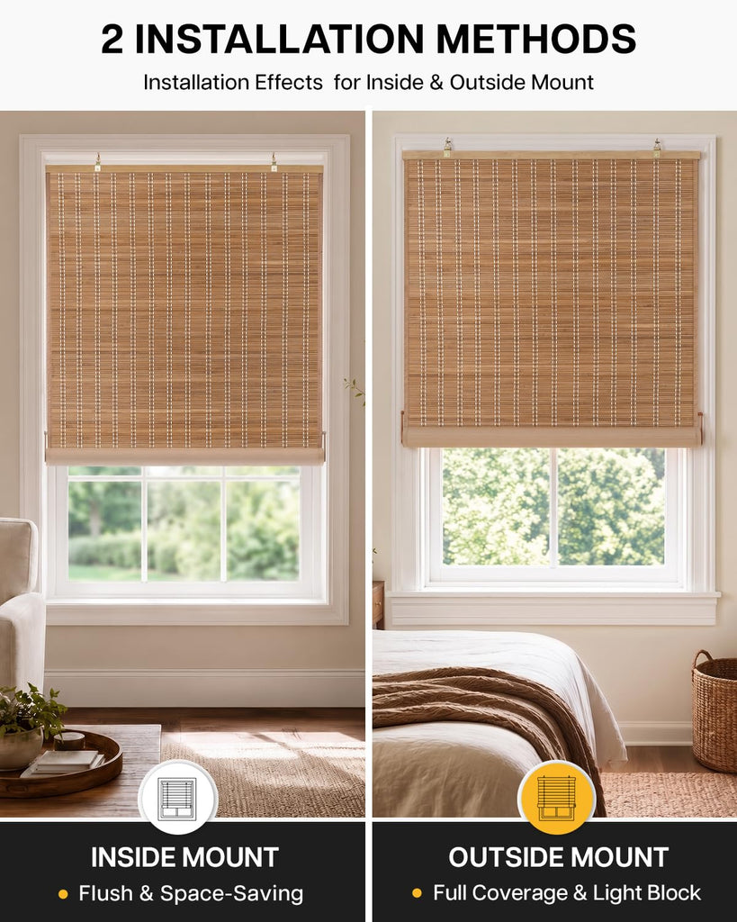 Blackout Bamboo Roller Shades, 25" x 72", Brown206
