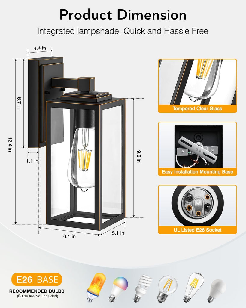 Exterior Lights for House, Outdoor Wall Sconce Lantern, Black Outdoor Light Fixtures Lantern with Clear Toughened Glass Shade for Garage, Garden, Patio, Waterproof,100% Aluminum A123-B0C741WK7B