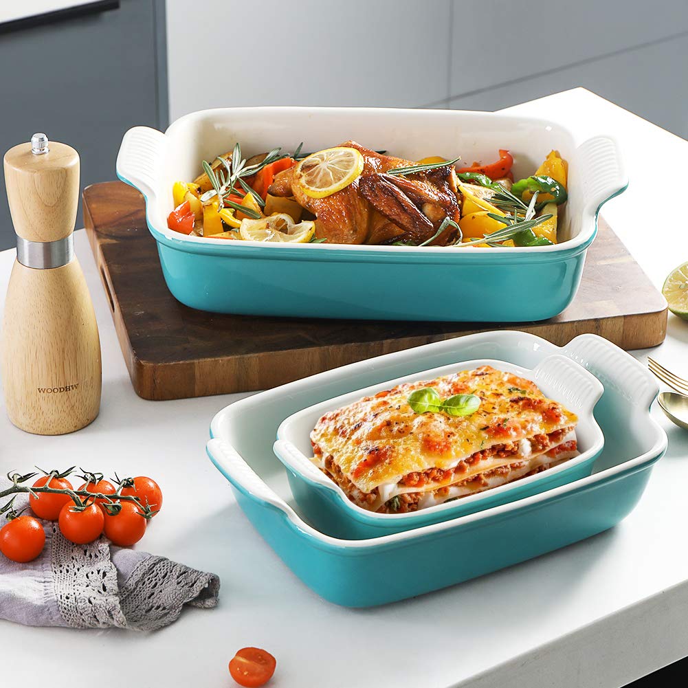 Baking Pans Set, Ceramic 9x13 Baking Dish with Handle, Rectangular Casserole Dishes for Oven, Bakeware Sets of 3