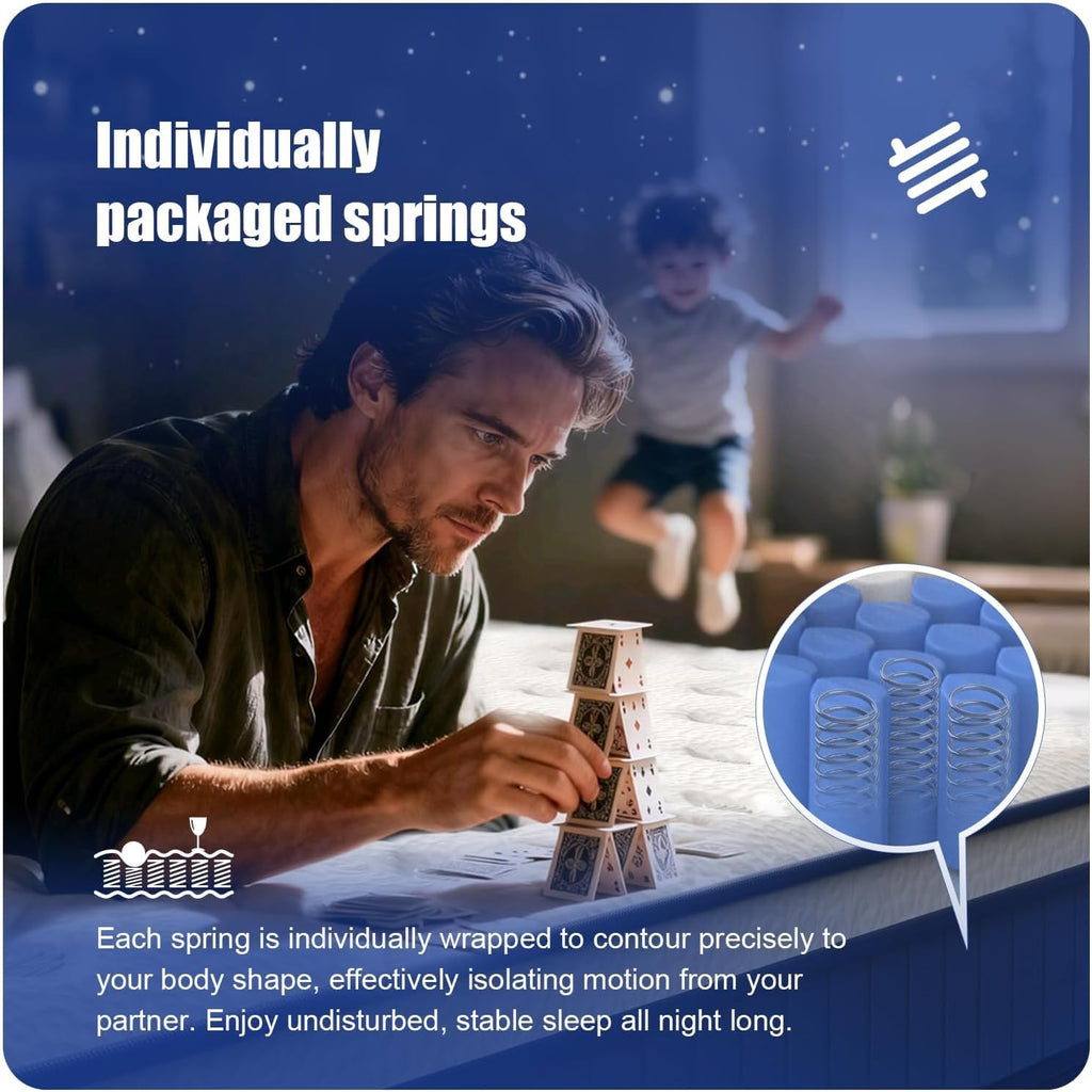 12 Inch Queen Hybrid Mattress, Medium Firm, Memory Foam and Pocket Springs, Motion Isolation, Edge Support, Pressure