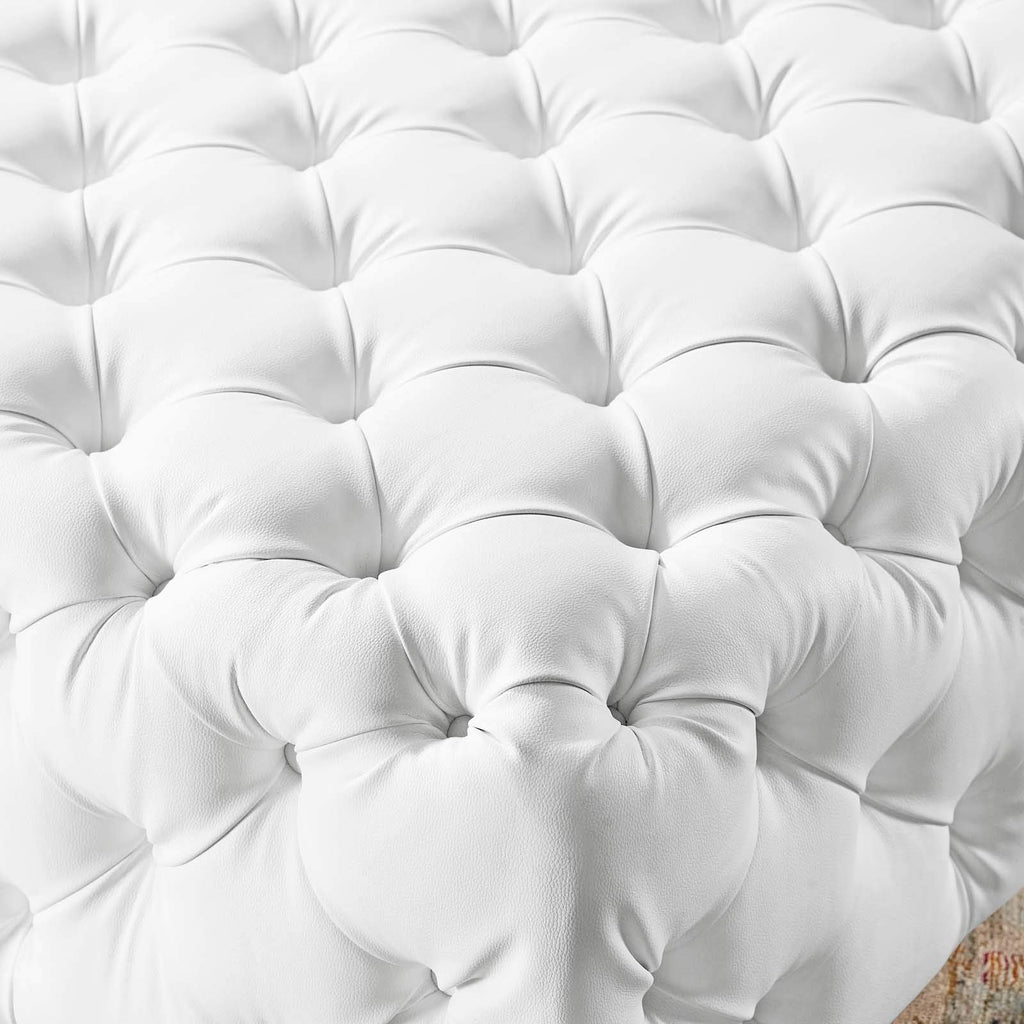 Anthem Tufted Button Large Square Faux Leather Ottoman, White