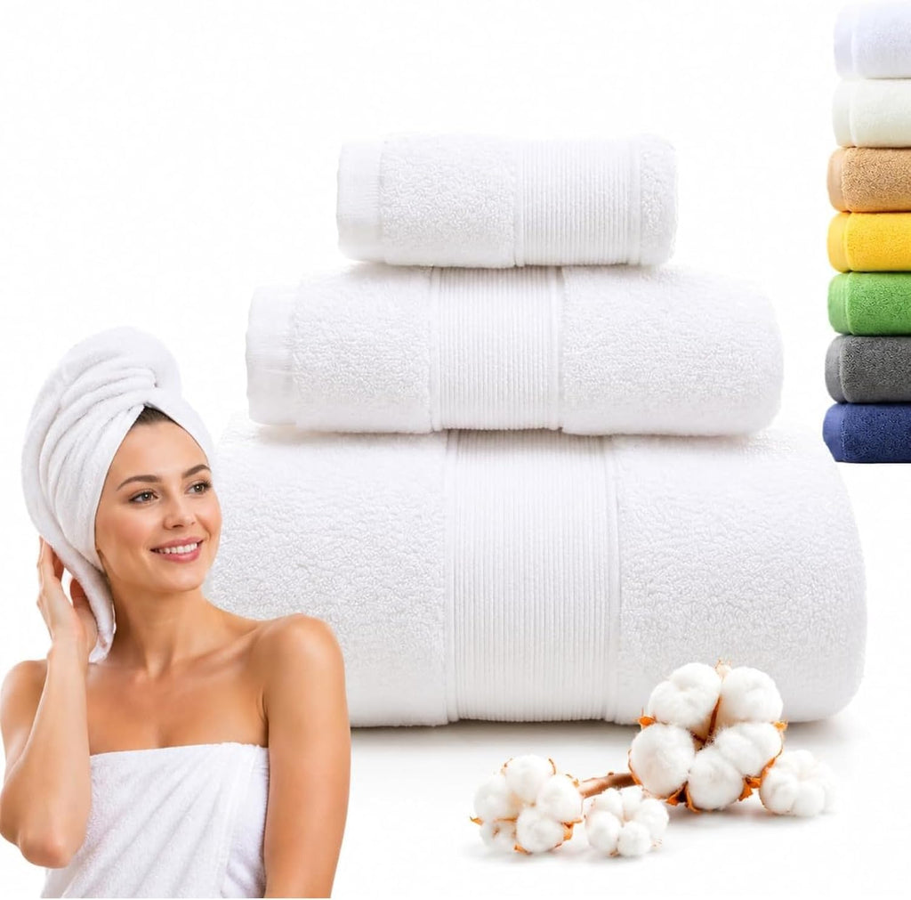 Onuia Luxury Bath Towels, 3-Piece 800 GSM Egyptian Cotton Towel Set with Bath Towel, Hand Towel & Washcloth, Ultra
