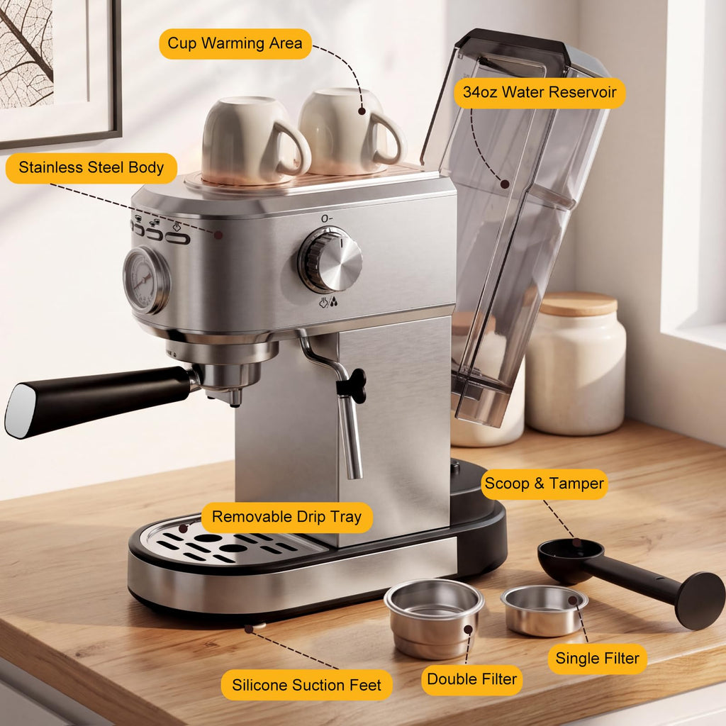 Compact Expresso Coffee Machine 20Bar Espresso Machine, Steam Wand