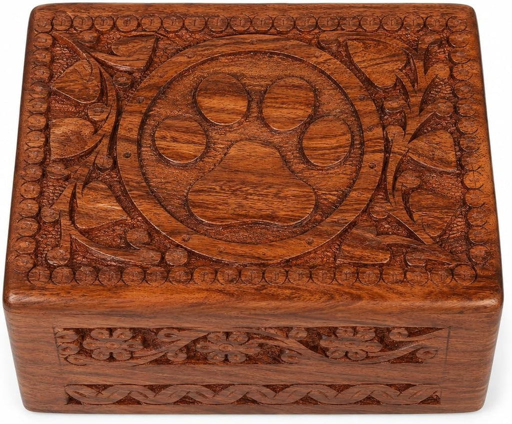 Wooden Pet Memorial Cremation Urns for Ashes Pet Urn Wood Keepsake Paw Box Urns for Cat Dogs Ashes | Cat Memorials