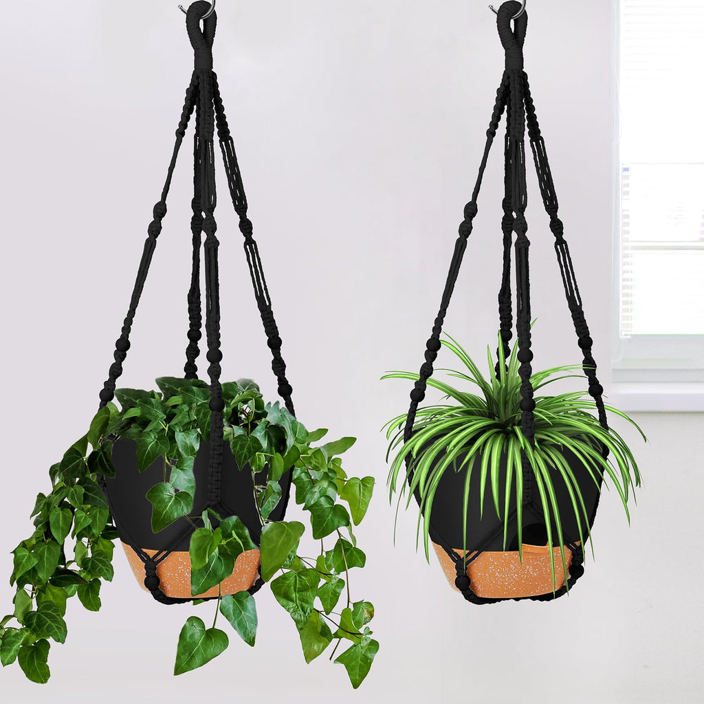 10 Inch Hanging Planters with Macrame Plant Hanger for Indoor and Outdoor Plants, 2 Pack Large Self Watering Hanging