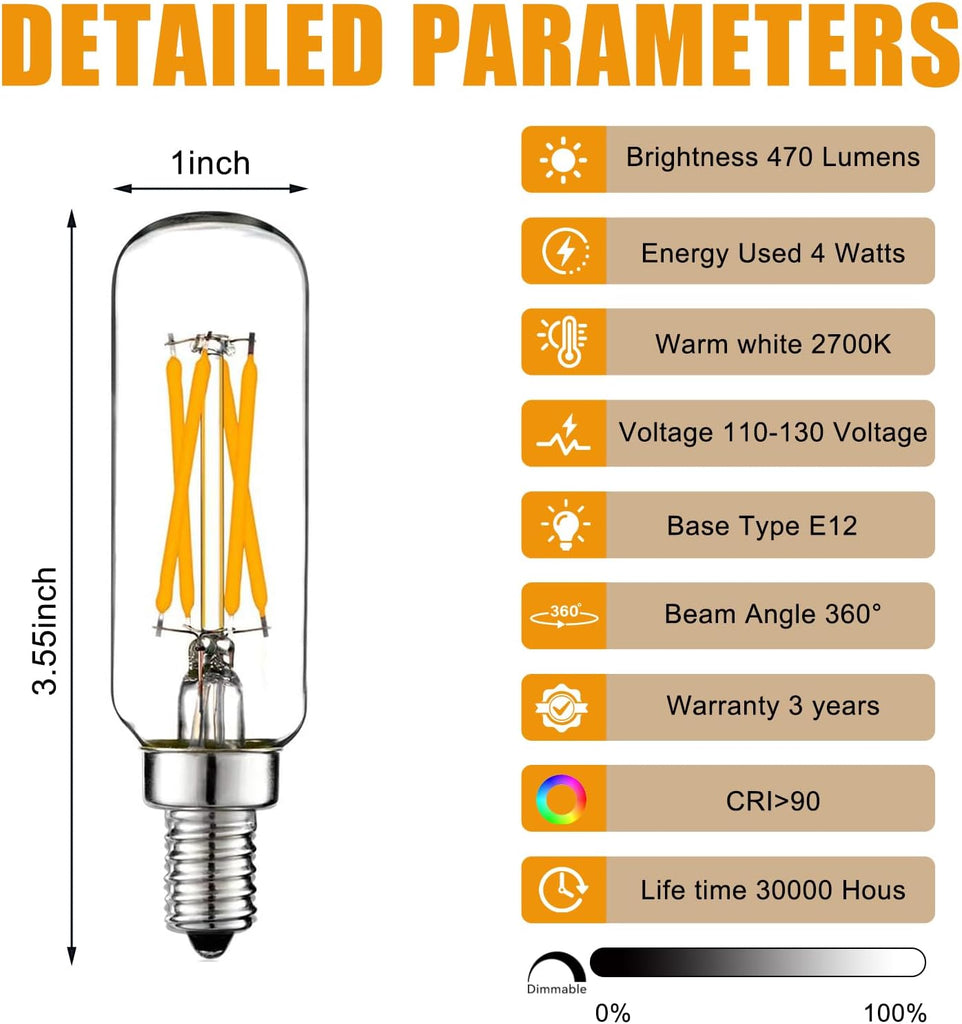 T6 E12 LED Candelabra Bulbs,4W 40W Equivalent,2700K Warm White