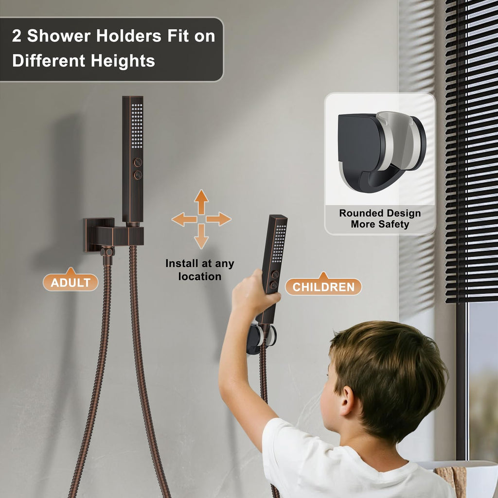 Rain Shower System 12"&6" Shower Heads Wall Mount Shower Faucet Set