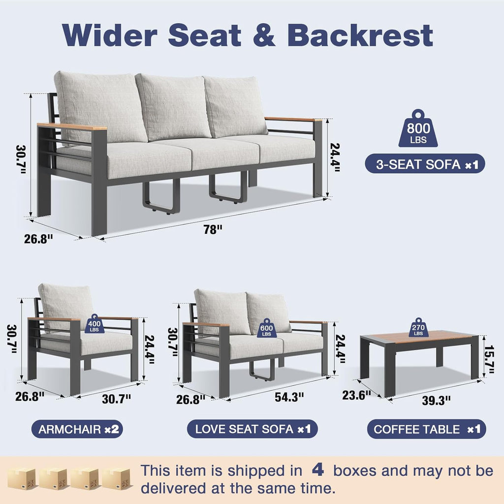 Aluminum Patio Furniture Set 7 Seats, Oversized Outdoor Sectional with Washable Thick Cushions, Coffee Table, Patio