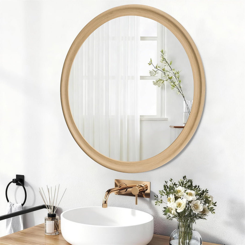 Round Wall Mirrors 36 Inch, Natural Rustic Decorative Transitional Mirror