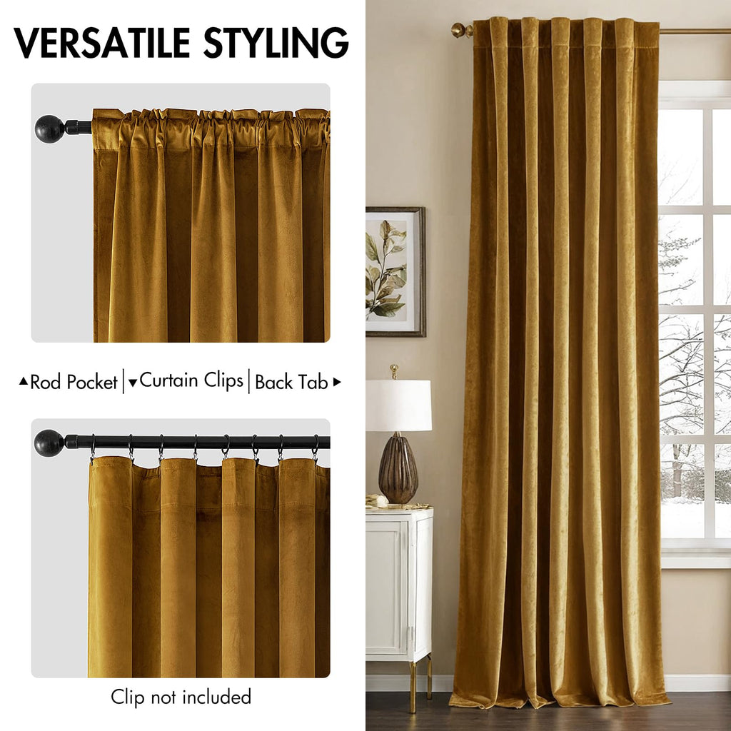 Velvet Curtains Extra Wide 72x84 inches Gold Curtains