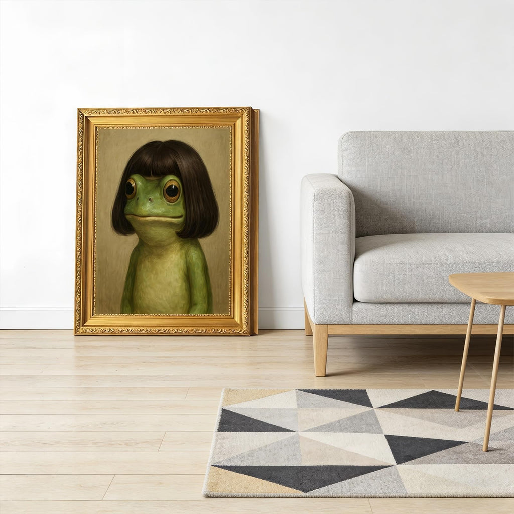 Gold Framed Whimsical Frog Wall Art Eclectic Frog Canvas Prints Vintage Animal Picture Wall Decor Painting Bedroom