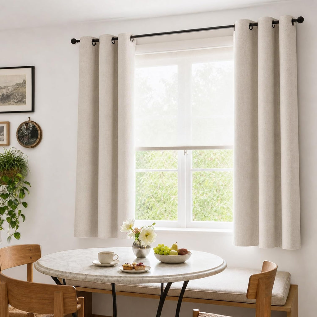 Blackout Curtains (Set of 2 Panels) 63 Inch Length Linen Textured Blackout Curtains Grommet Curtains Window Treatment Curtain