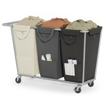 3-Section Laundry Basket with Wheels, 76.6 Gallons (290 L) Hamper