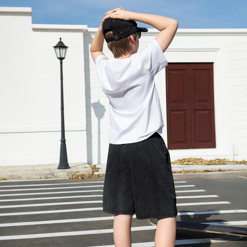 Graphic Shorts for Boys Streetwear Y2k Short Star Lettering Print Shorts Kids Vintage Aicd Wash Drawstring Shorts