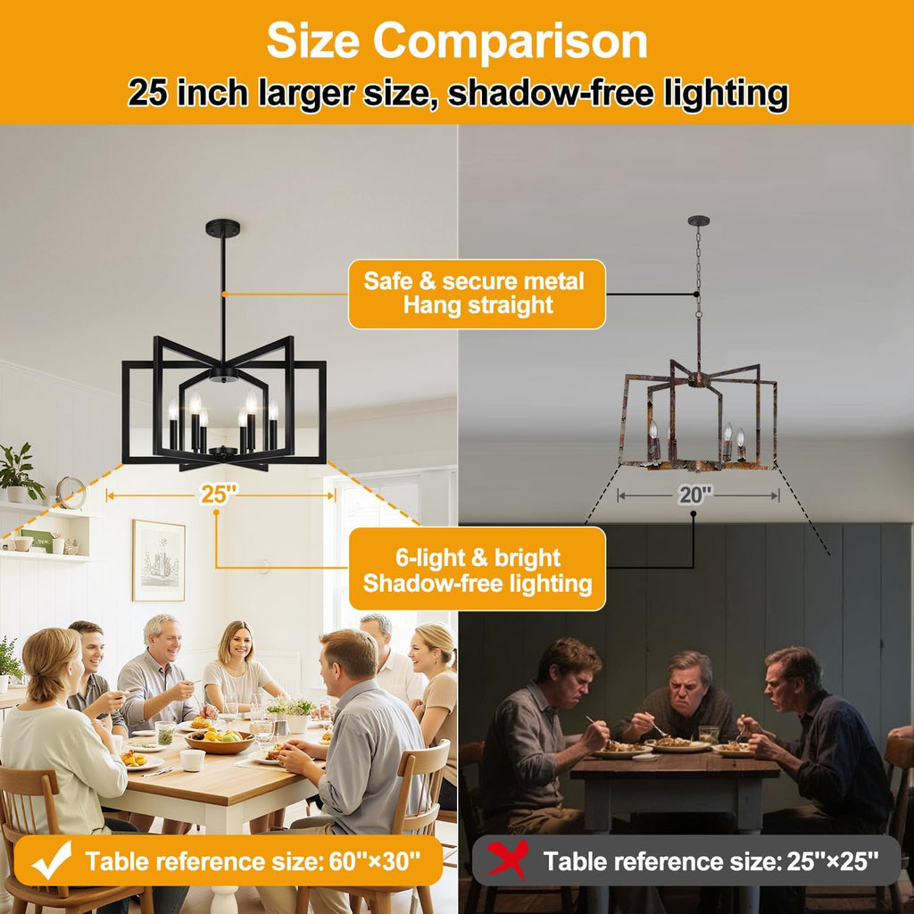 25"-61" Height Adjustable Modern Matte Black Chandelier for Dining Room