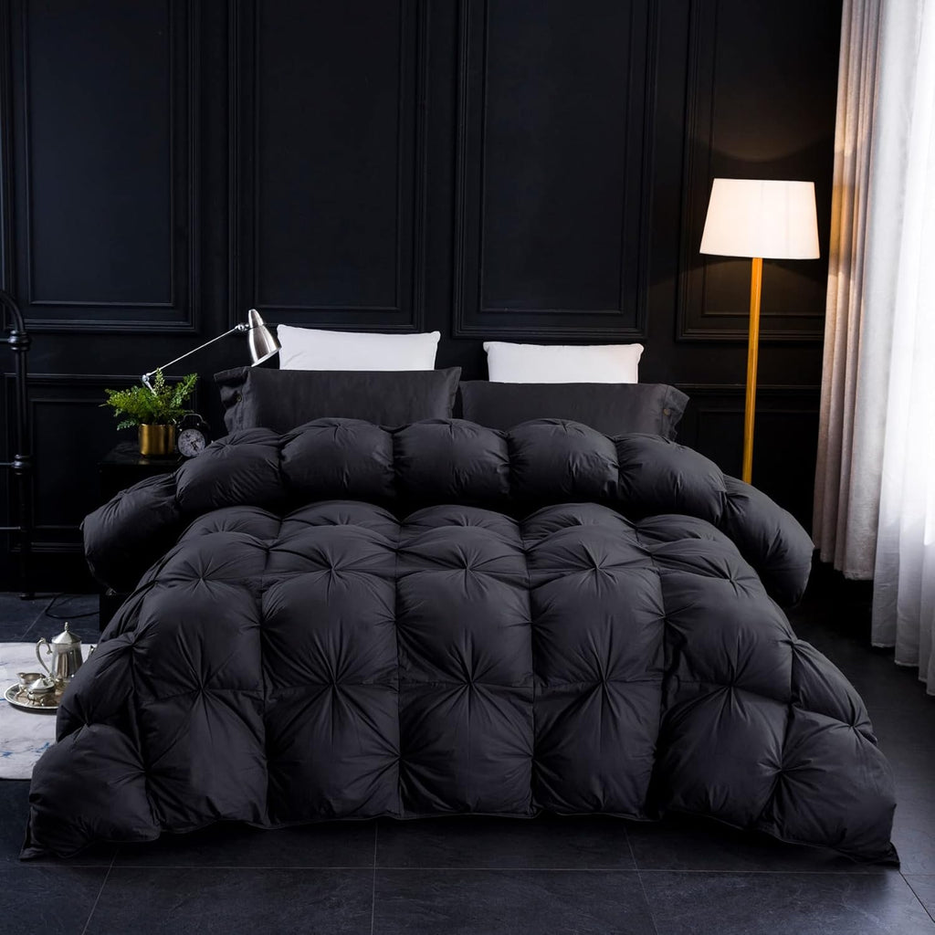 Pinch Pleat Waterfowl Feathers and Down Comforter Queen Duvet Insert, 1200TC 100% Cotton Fabric