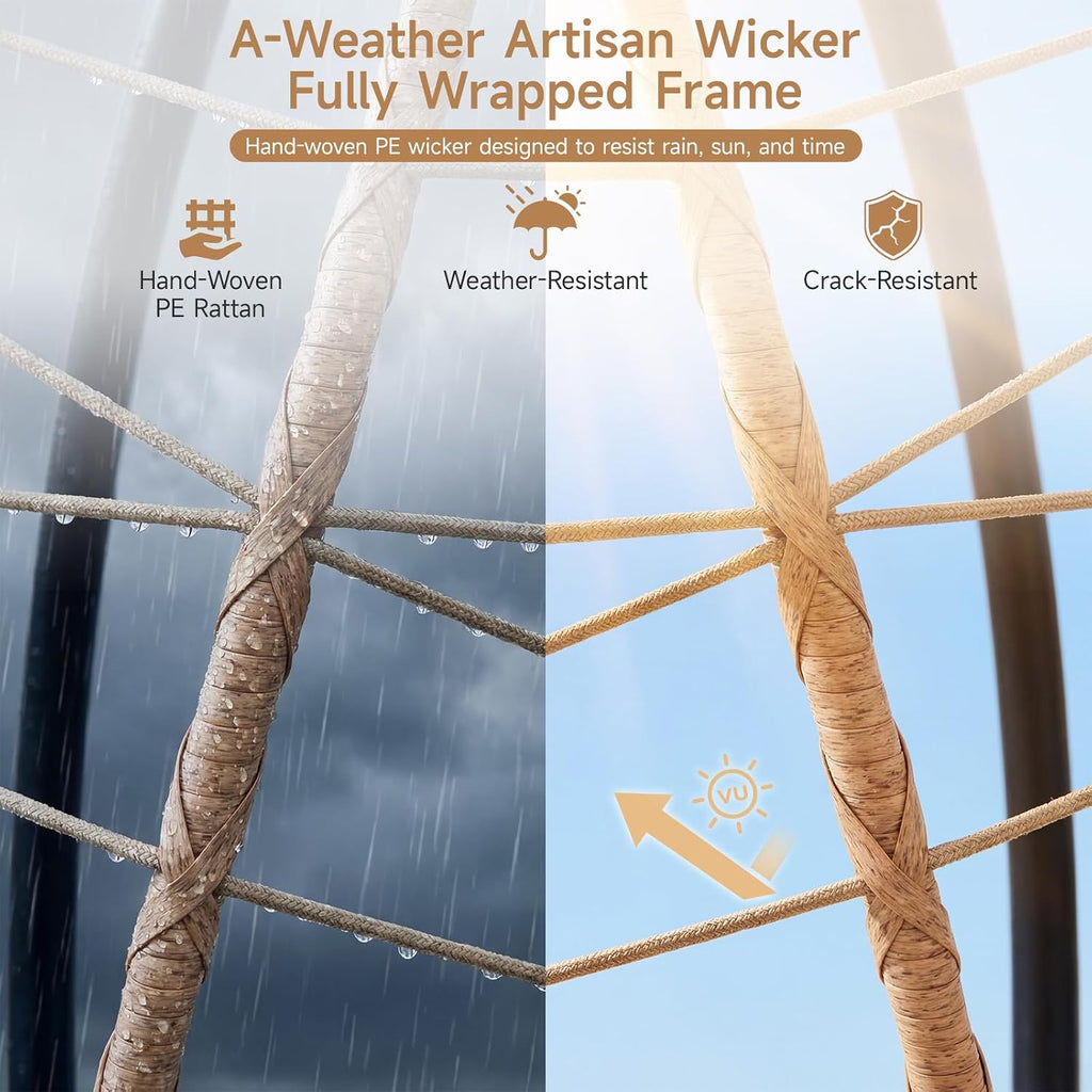 Wicker Egg Chair Outdoor, Hammock Chair with Footrest & Stand, Patio Swing with Cushion & Double Chains, Hanging