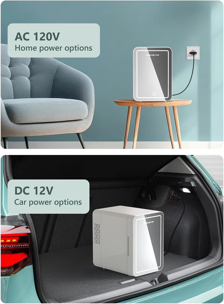 4L/6 Can Skincare Mini Fridge with Dimmable LED Mirror, Cooler & Warmer Fridge for Bedroom, Cosmetics, Office, Dorm &