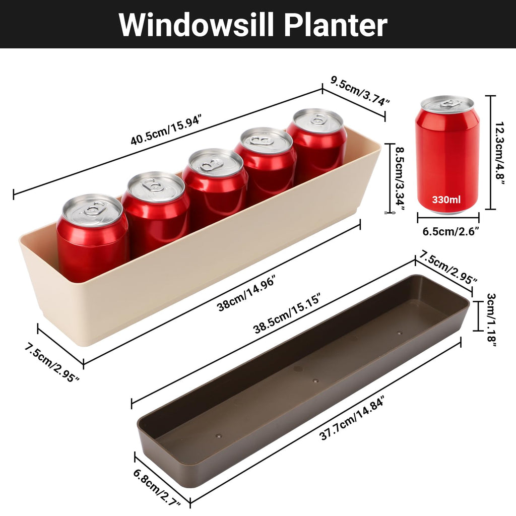 Window Box Herb Planters, 3 Pack 16 x3.8 Inch Indoor Rectangle Succulent Cactus Plant Pots with Saucer, Modern