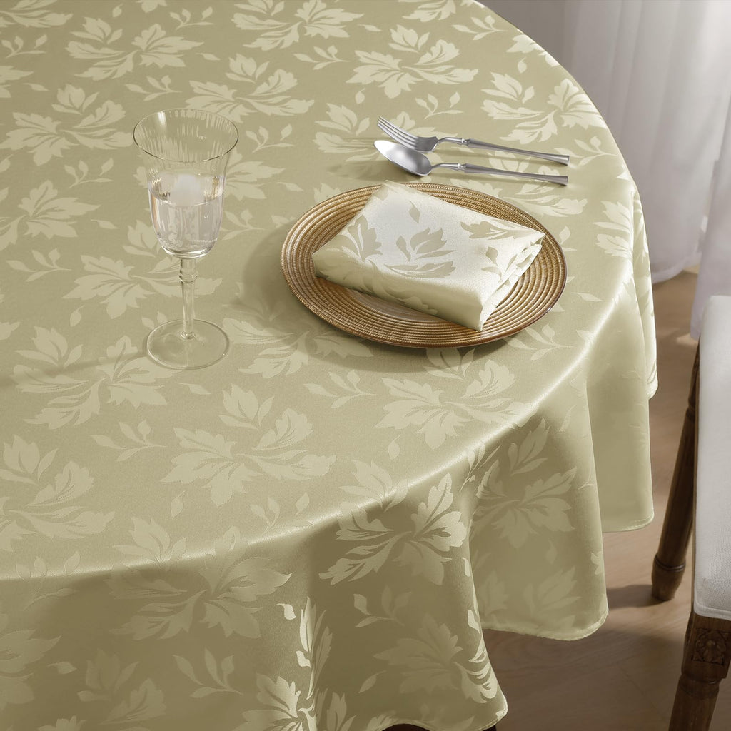 Jacquard Round Tablecloth 70 Inch, Beige