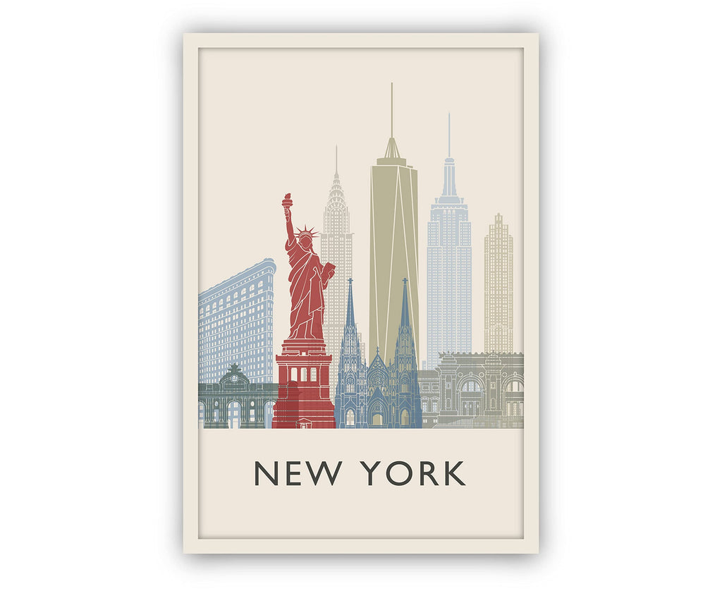 York Illustration Poster Poster, Skyline Cityscape and Landmark Print, Wall, Office Decor, Home - 24x36