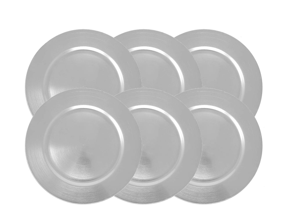 Metallic Foil Charger Plates - Set of 6 - Made of Thick Plastic - Silver