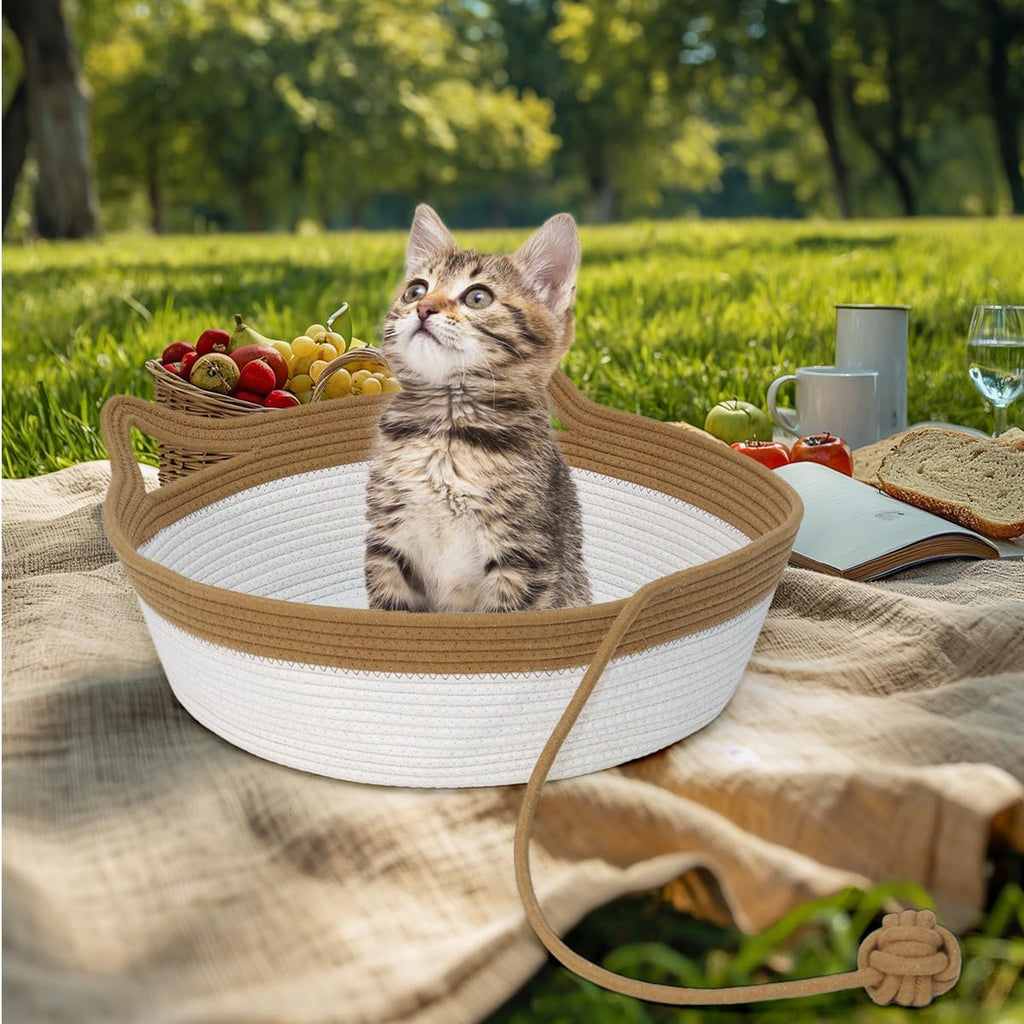 Cat Bed, Cotton Rope Instinct Basket for Cats, Handwoven Cat Beds