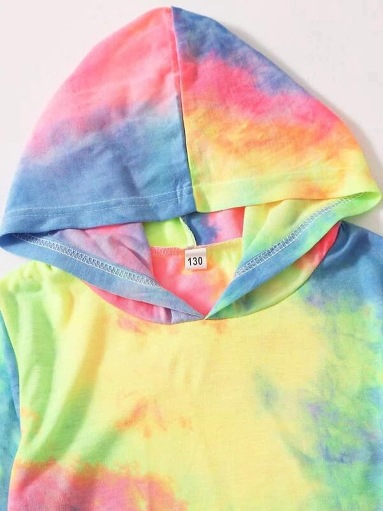 Girl's 2 Piece Tie-dye Hooded Sweatshirt Sweatsuits and Sweatpants