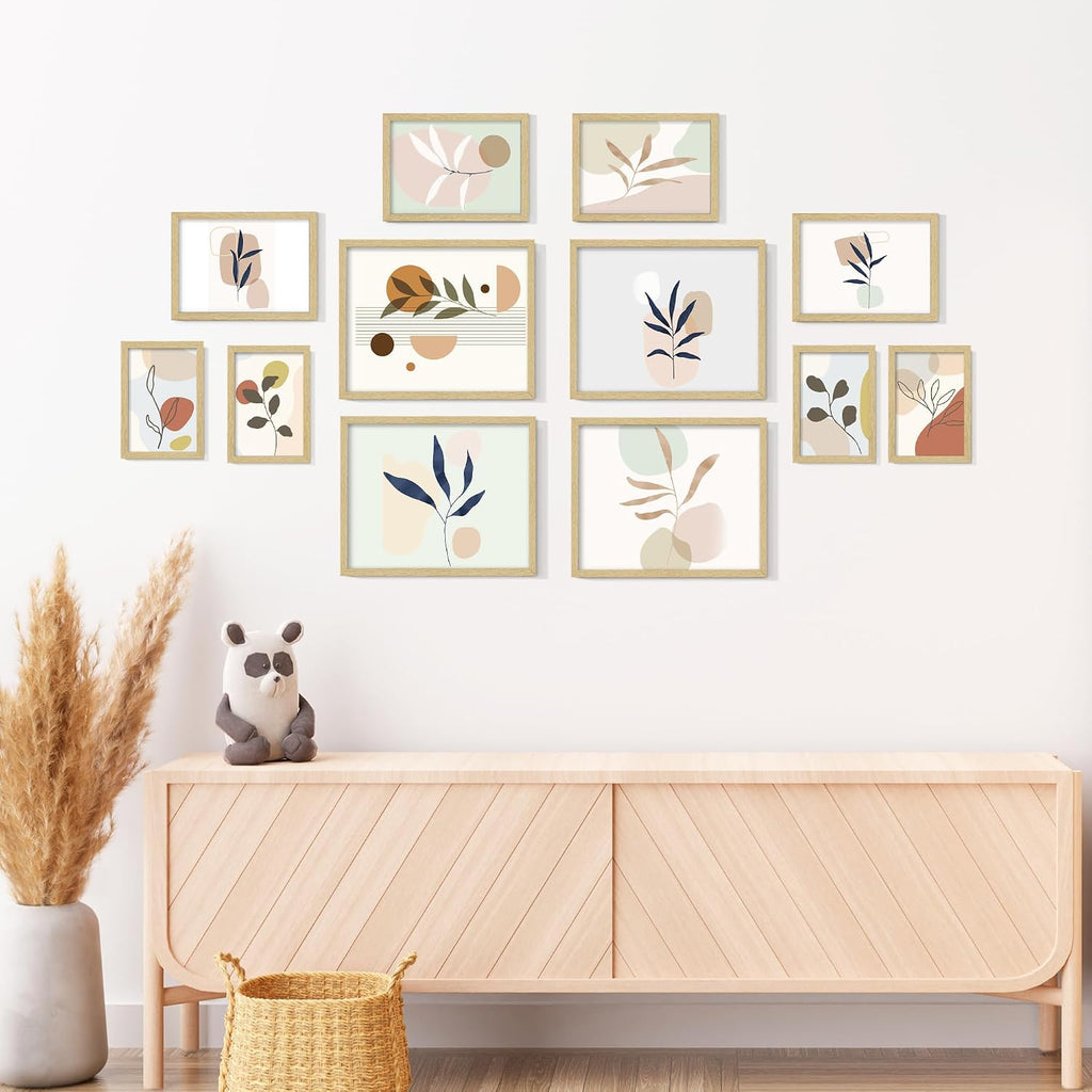 Natural Wood 12 Pack Mixed Size Gallery Frame | Multi-size Gallery Frames: 4pcs 8x10, 4pcs 5x7, 4pcs 4x6, Supports