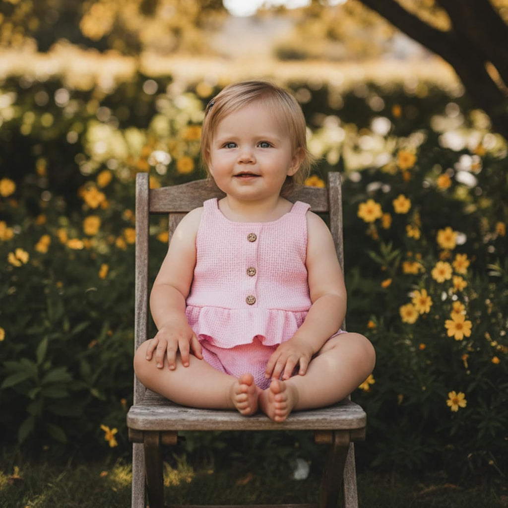 Toddler Baby Girl Summer Outfits Solid Color Waffle Sleeveless Ruffle Tank Tops Shorts Set Cute Infant Clothes