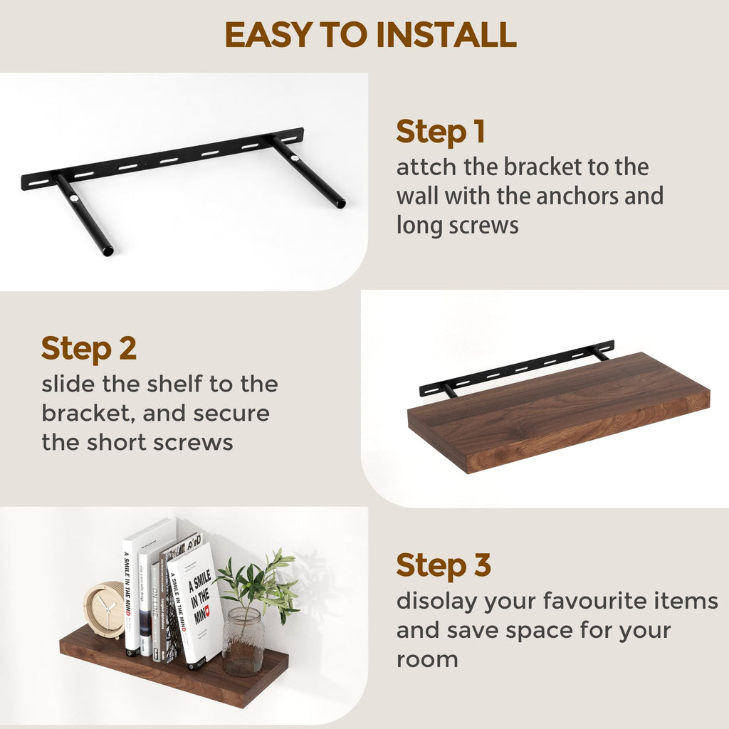 16 Inch Long Floating Shelves, 9.3 Inch Deep Floating Shelf for Wall, Living Room, Kitchen, Rustic Deep Wood Shelves