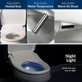 Elongated Smart Bidet Toilet Seat with Warm Water Wash, Heated Seat, Air Dryer, Remote Control and App Compatibility