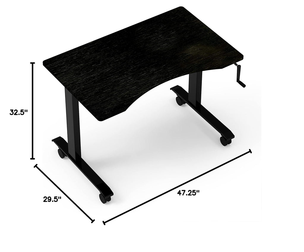 Crank Adjustable Height Rolling Standing Desk (Charcoal Frame/Curved Black Coffee Bamboo Top, 48" Wide)